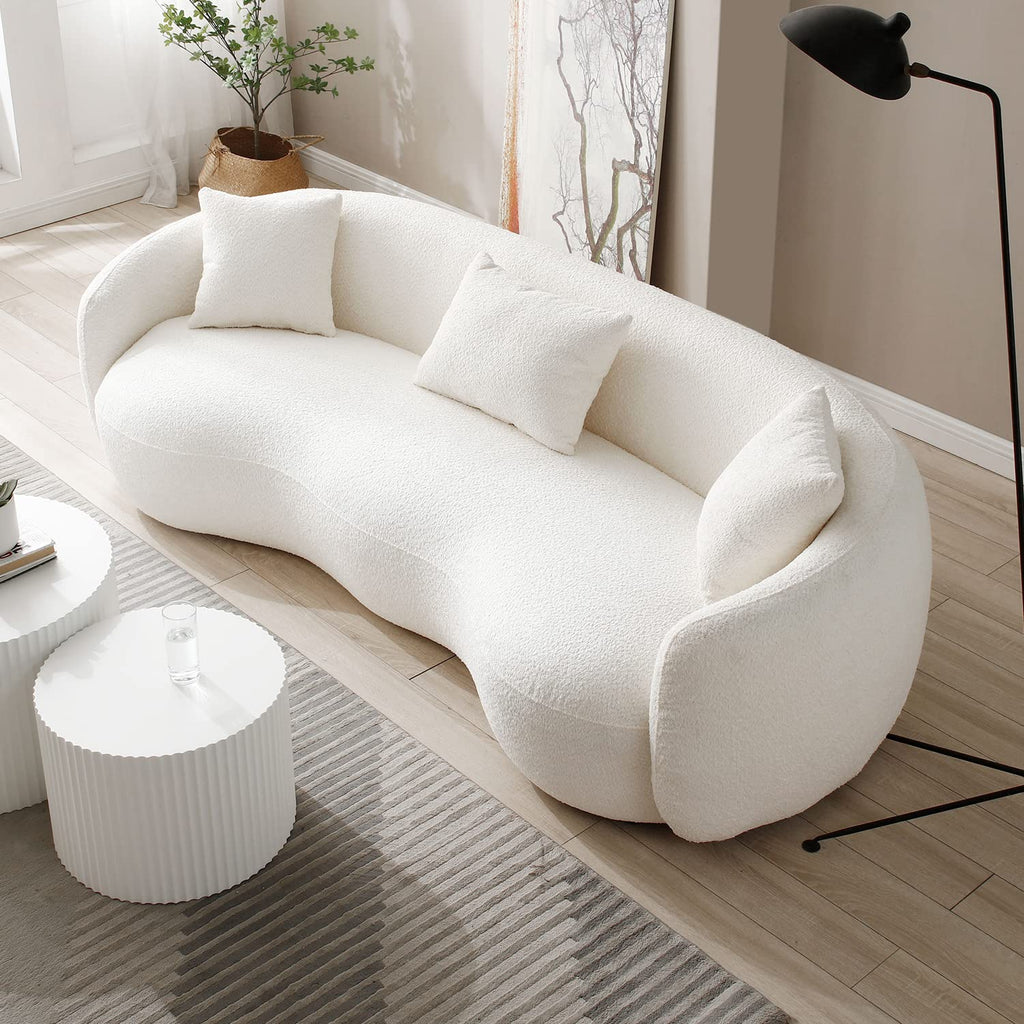 94'' Cloud Curved Sofa Boucle Couch, Beige Modern Mid-Century Curved Backrest Upholstered Sofa, 3-Seat Sofa Couch