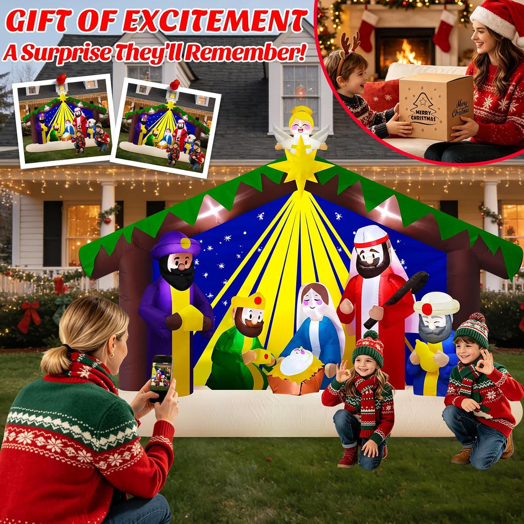 8 FT Inflatable Nativity Scene Outdoor Christmas Decorations w/LED