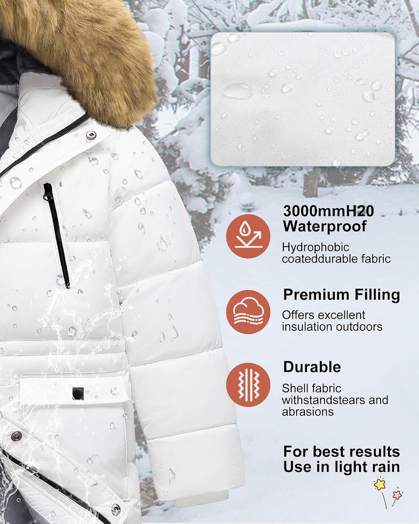 Boy's Winter Coat Waterproof Kids Puffer Jacket Thicken Parka Fleece Lined Bubble Ski Snow Outerwear with Fur Hood