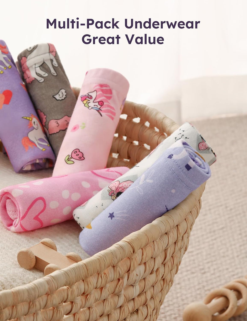 Girls' Underwear, 100% Organic Cotton Soft Toddler Kids Underwear, Tag-free Comfort Girls Panties, Pack