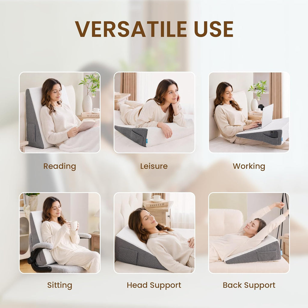 Basic 7.5" Bed Wedge Pillow for Sleeping After Surgery, White | Reduce Acid Reflux Sleep Apnea GERD & Snoring