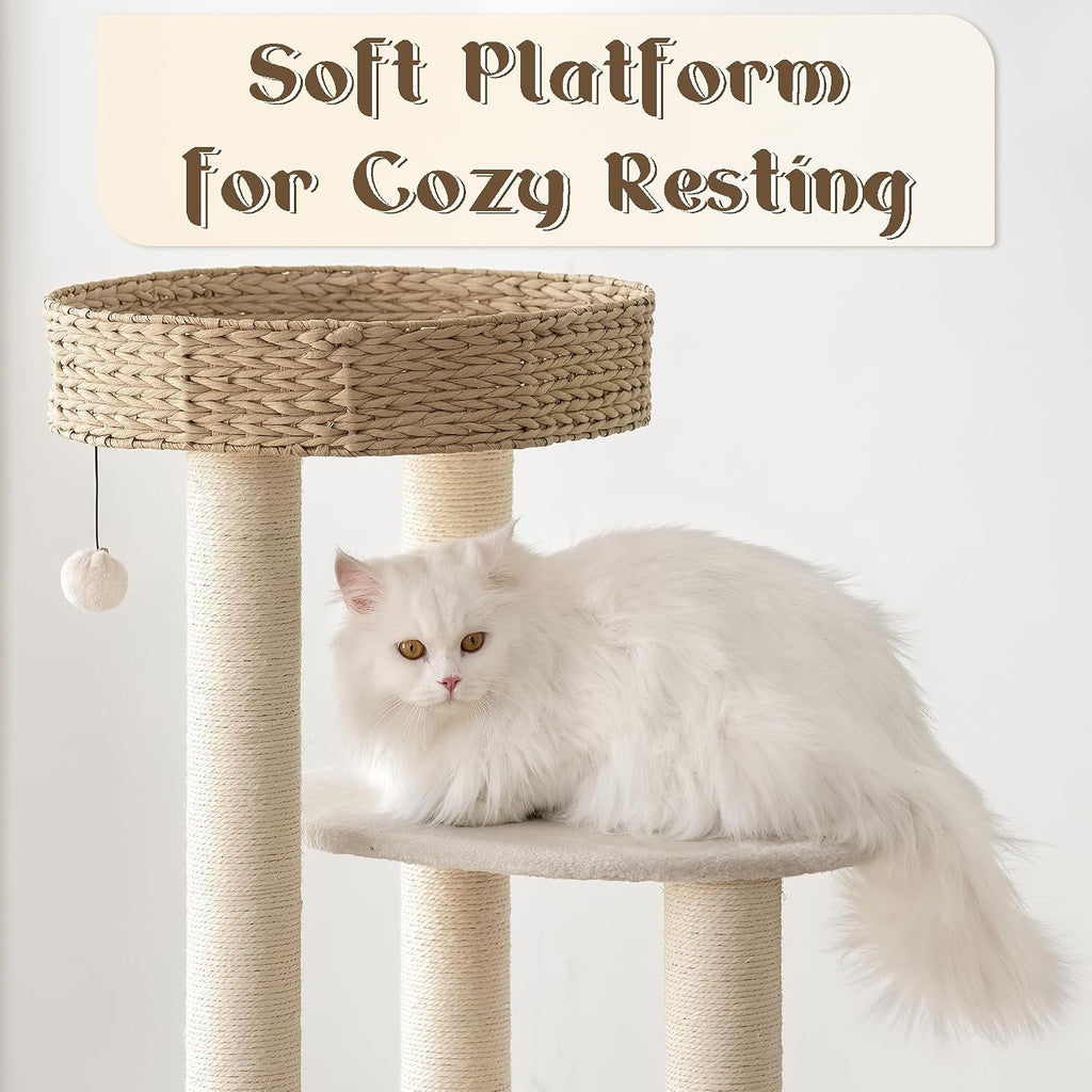 Modern Cat Tree, Hand-Woven Condo & Top Perch, cat Houses & Condos