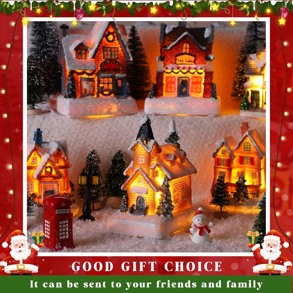 64 Pcs LED Christmas Village Houses Holiday Town Scene Set,Classic