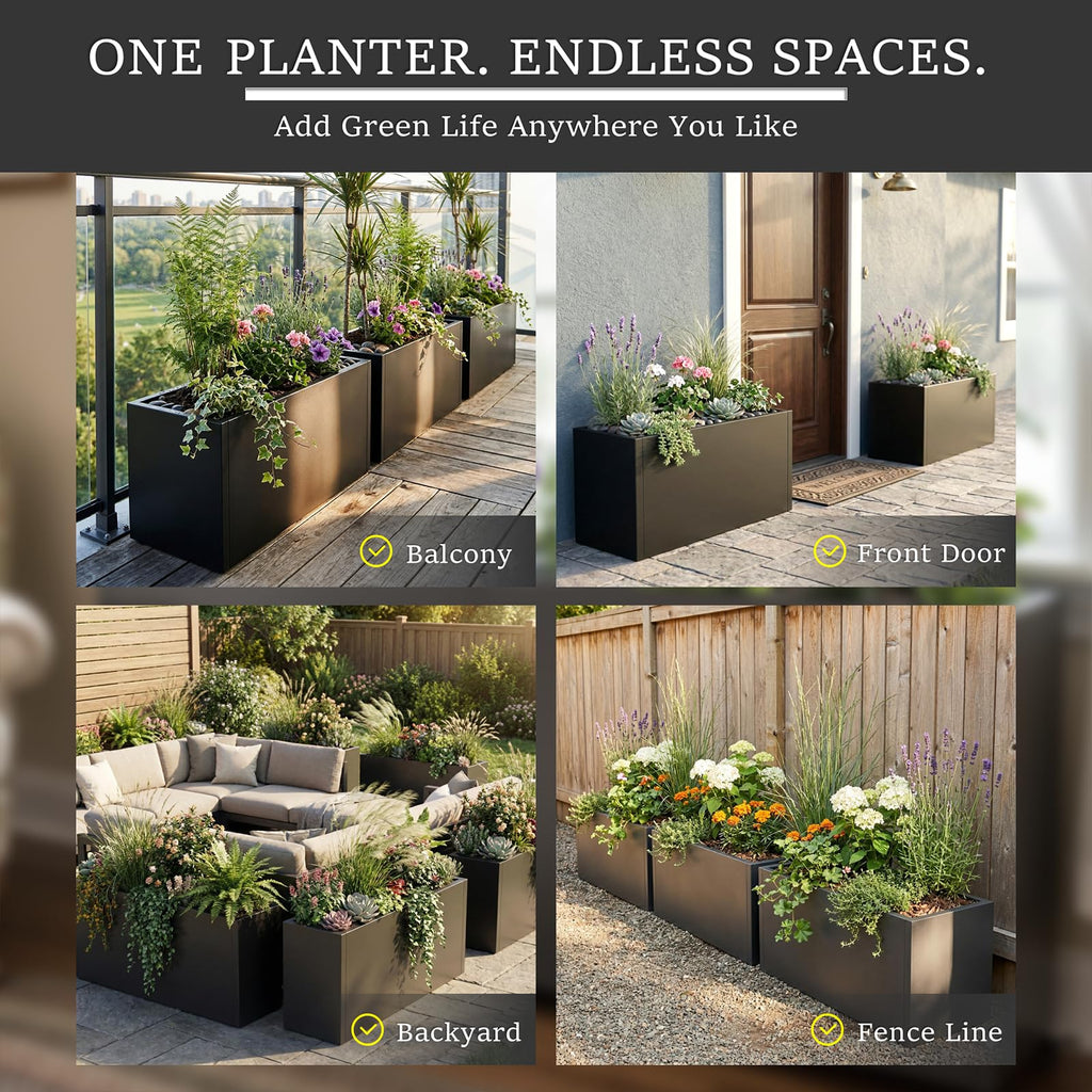 Metal Planter Box 32 Inch Outdoor, Galvanized Steel Raised Garden Bed