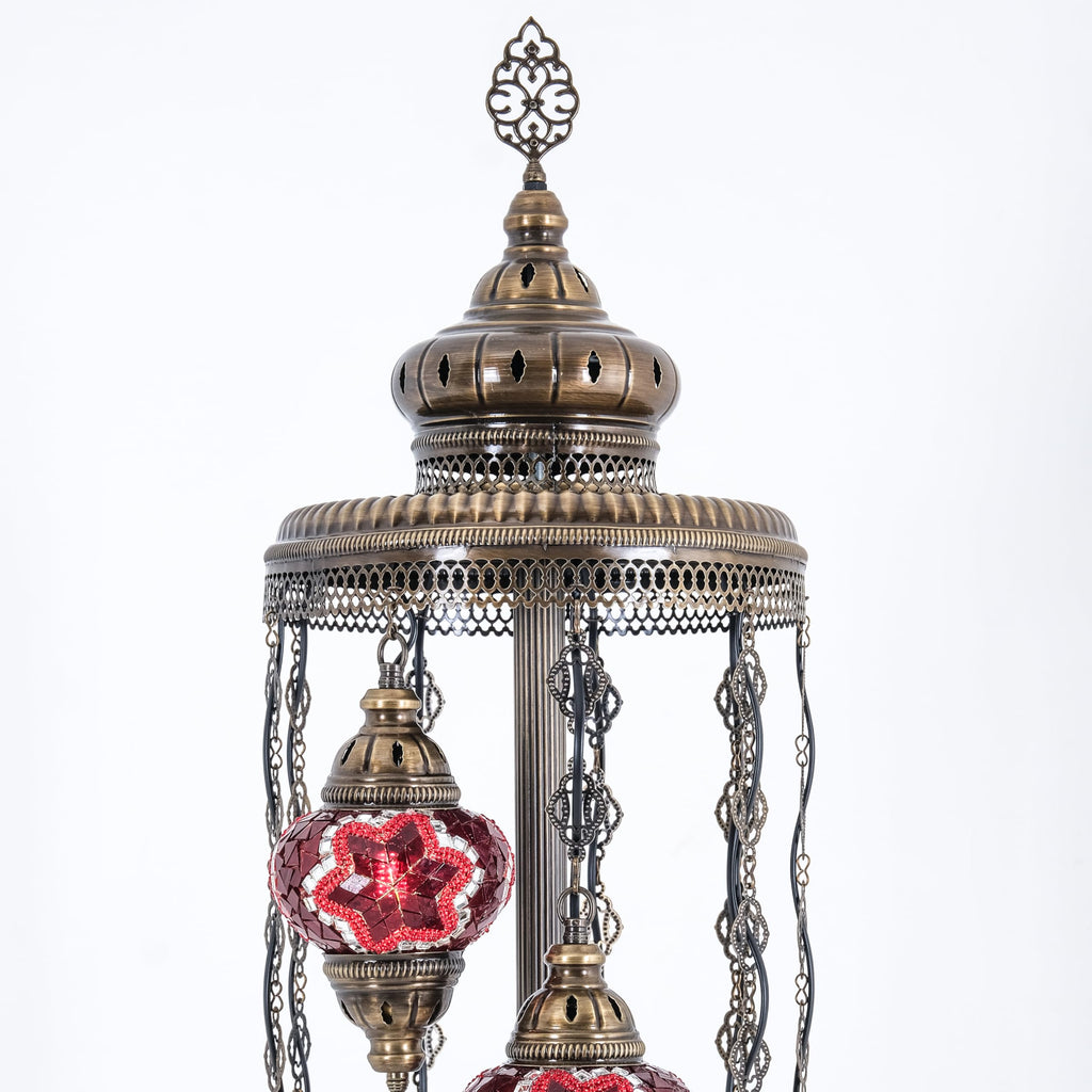 Turkish Mosaic Floor Lamp, 5 Globe Boho Lighting, Red