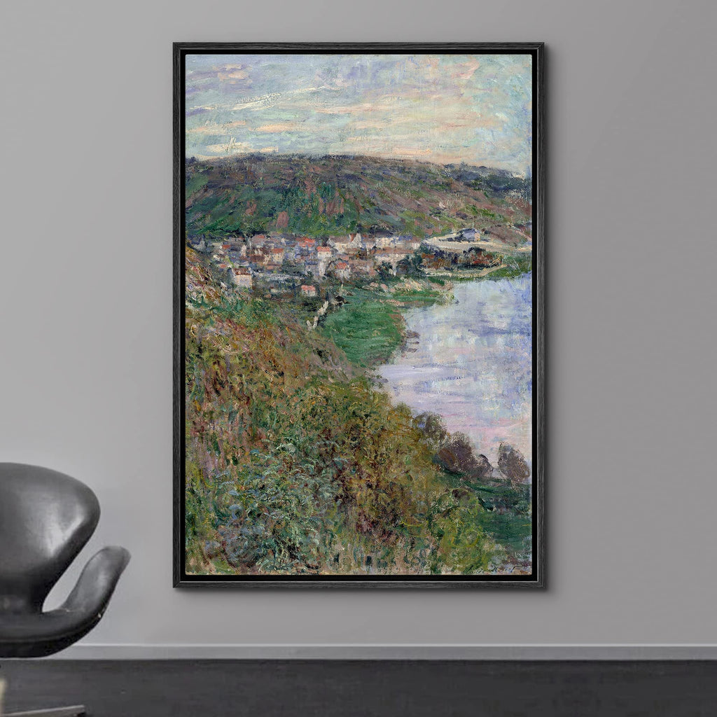 Framed Canvas Print Wall Art View of Vetheuil Claude Monet Classical Illustrations Fine Art Decorative Vintage