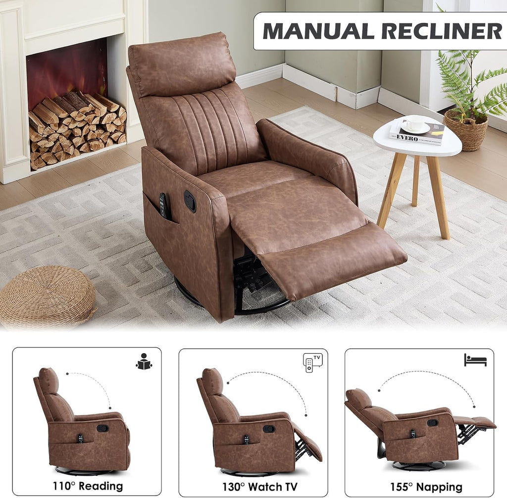 Swivel Rocker Recliner Chair, 360° Swivel Recliner with Heat and Massage, Rocker Recliner Nursery Glider Chair with