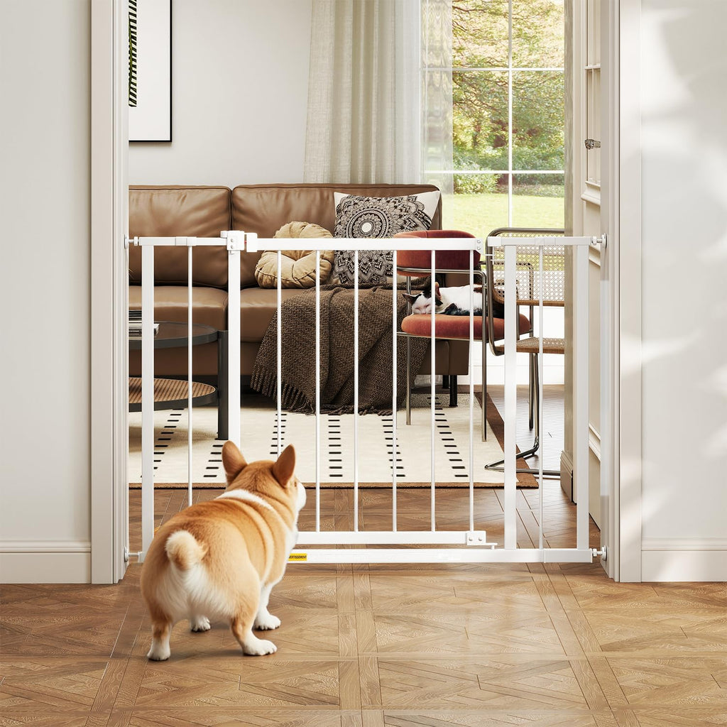 30"Tall Dog Gate for Stairs & Doorways, Fits 28.5"-39.7" Wide Openings, Walk-Through Metal Pet Gate for Indoor
