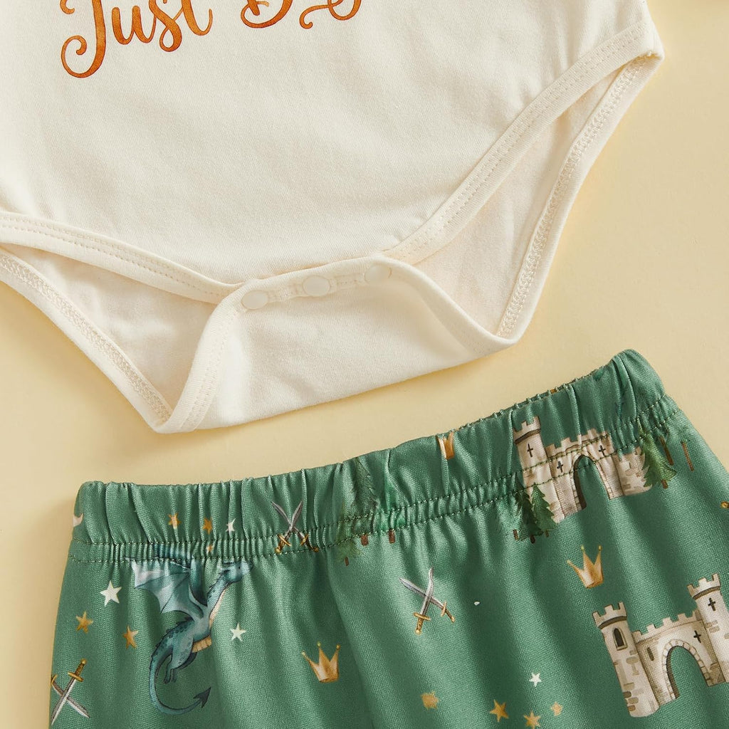 Newborn Baby Boy Fall Clothes Dragon Bear Romper Pants Set with Hat