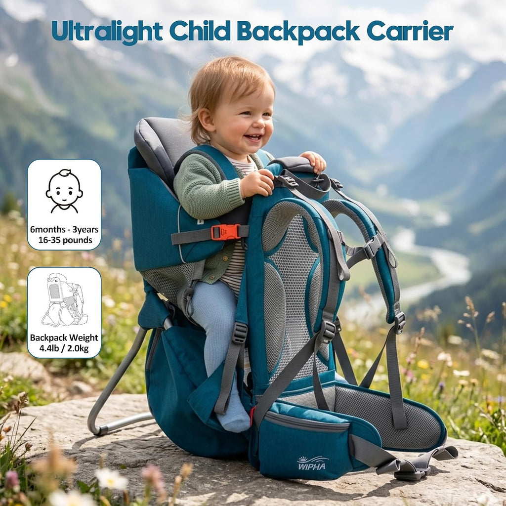 Ultralight Toddler Hiking Baby Carrier Backpack with Sunshade, Black