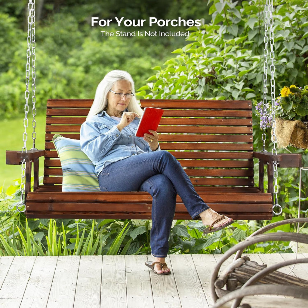 XL 4 FT Pro Wooden Porch Swing with Cup Holders, 880 LBS, Rustic | Heavy-Duty Wood Frame; 880-Lb Capacity; Cup