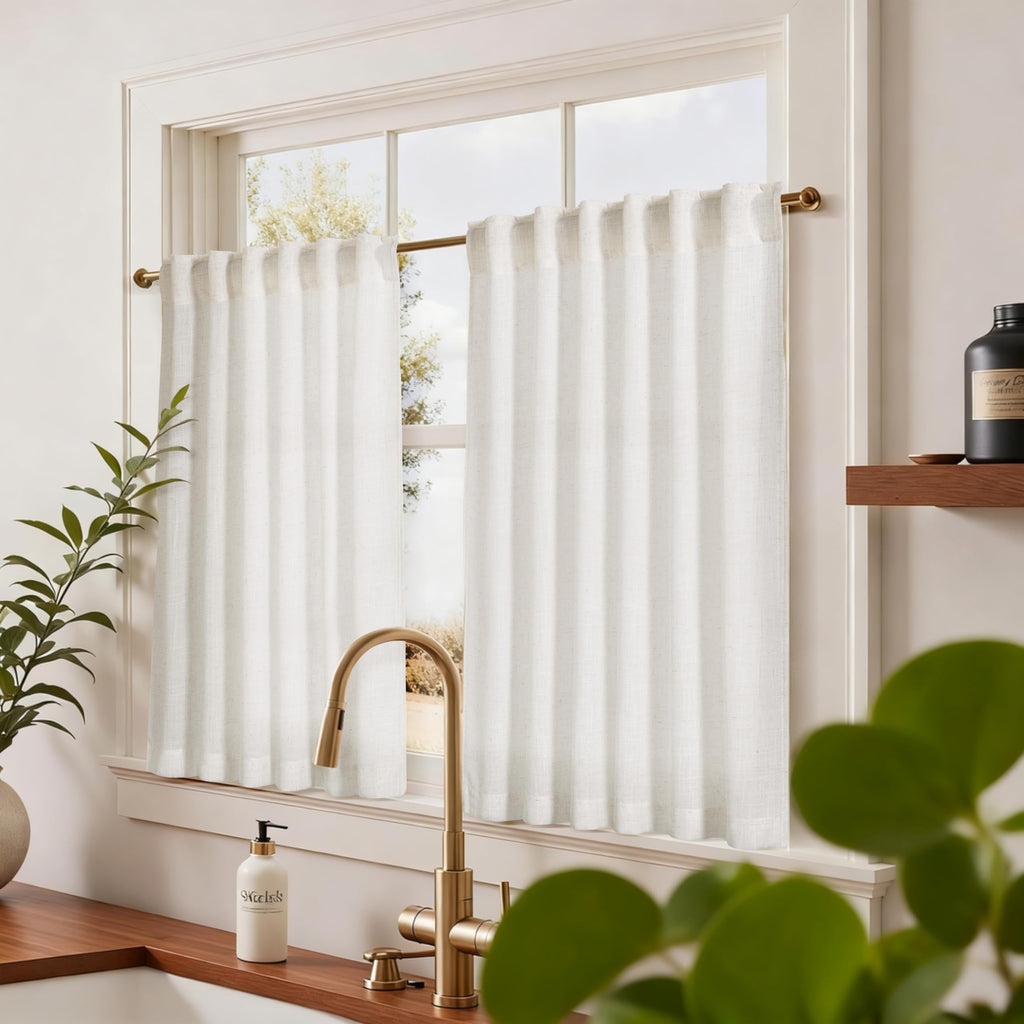 Natural Linen Cafe Curtains 30 Inch Long 2 Panels