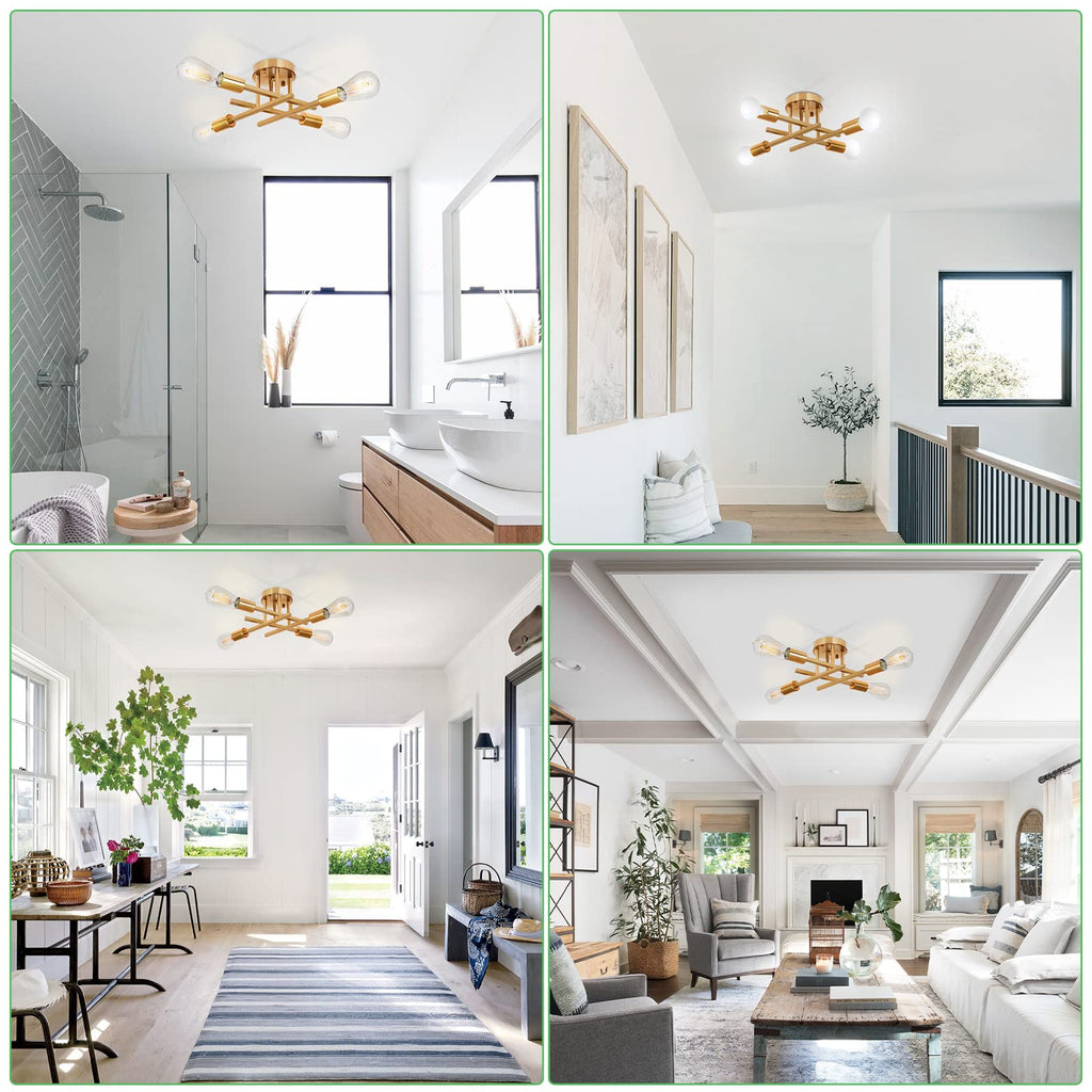 4-Light Semi Flush Mount Ceiling Light, Gold Sputnik Chandelier