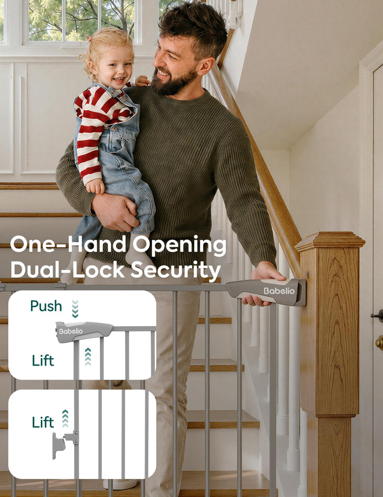 31.5-55" Extra Wide No Bottom Bar Baby Gate, 28" H, Grey