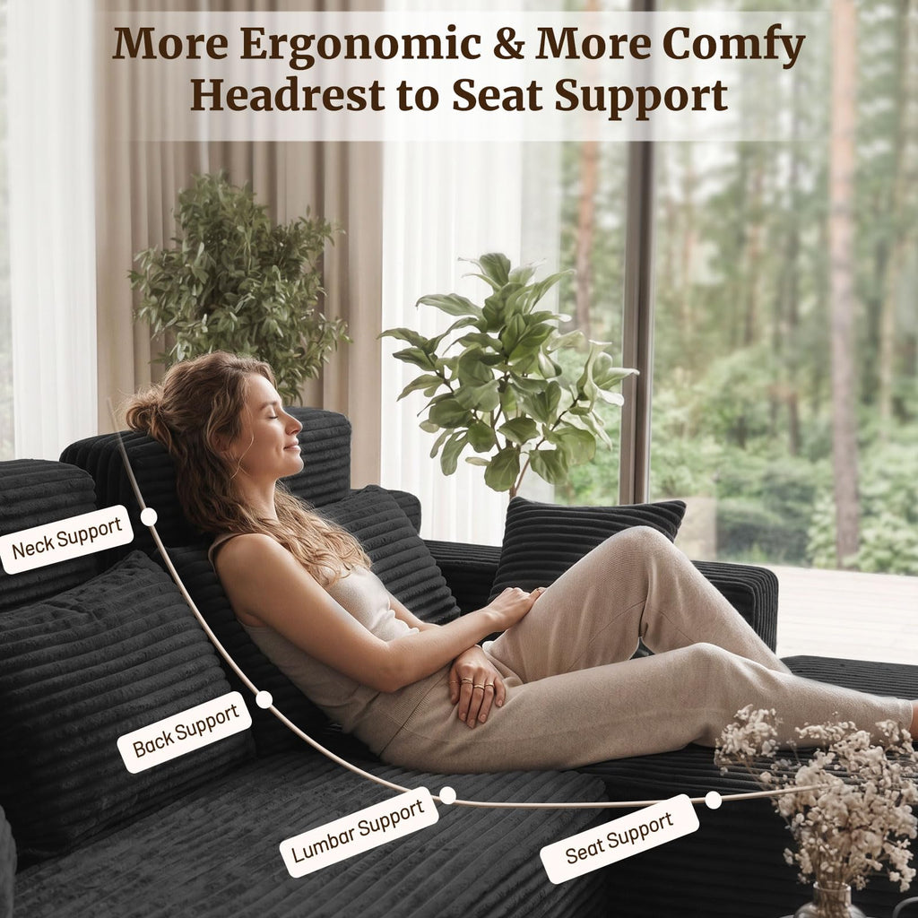 134" Boneless Couches - Modular Sectional Sofa U Shaped Oversized Deep Seat High Back Corduroy No Assembly Modern