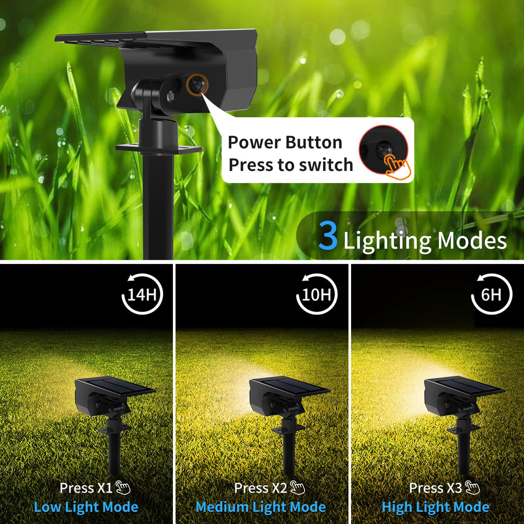 Solar Spot Lights Outdoor 2 Pack, [46 LED/3 Modes] Solar Landscape Spotlights Waterproof, 2-in-1 Auto On/Off Solar