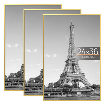 24x36 Poster Frame, Easy Slide-In Assembly, Gold, 3 Pack