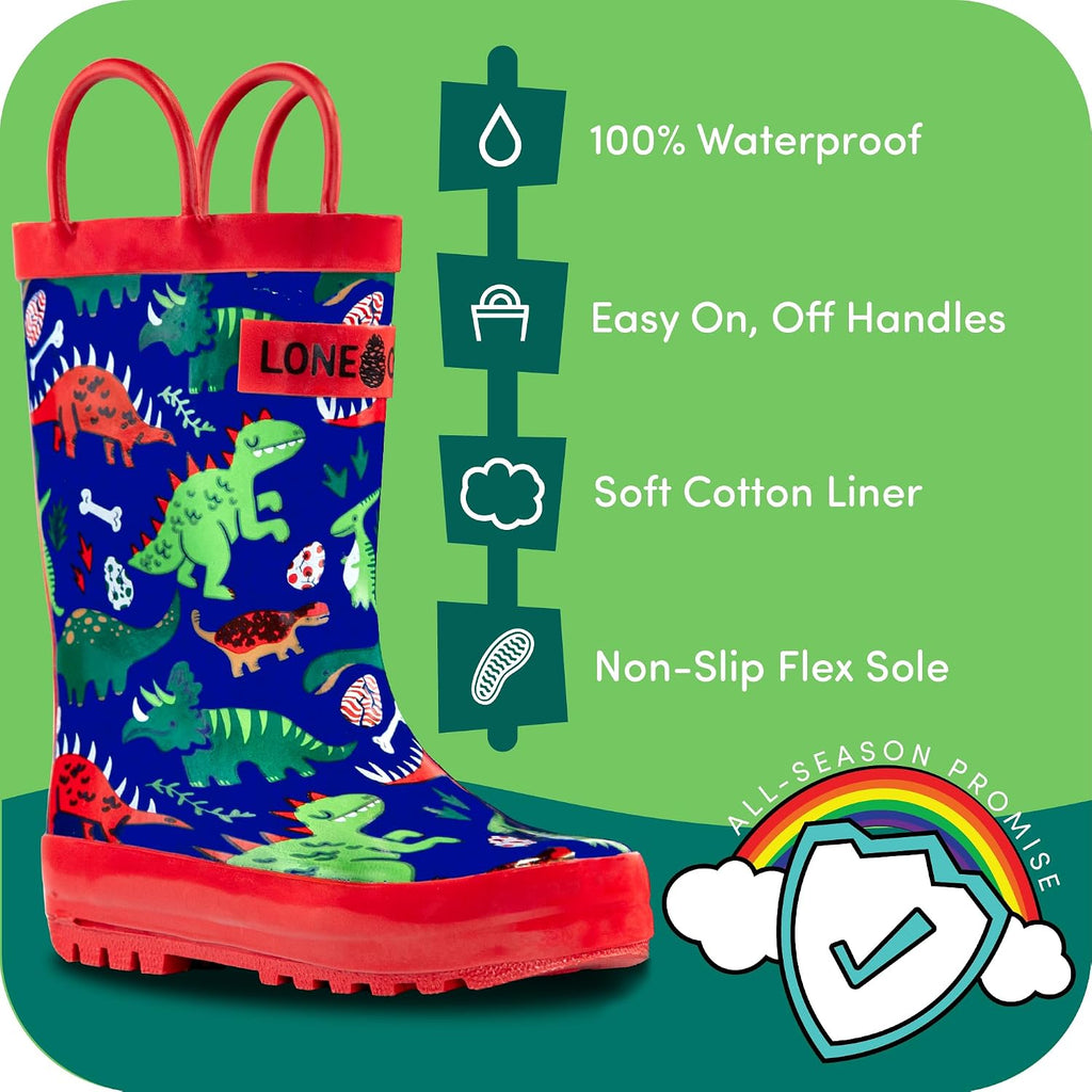 Rain Boots with Easy-On Handles in Fun Patterns for Boys and Girls