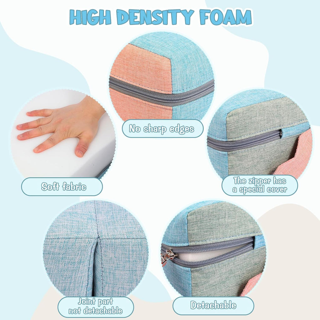 4 in 1 Foam Climbing Blocks for Toddlers (Faux-Linen Blue-Khaki)