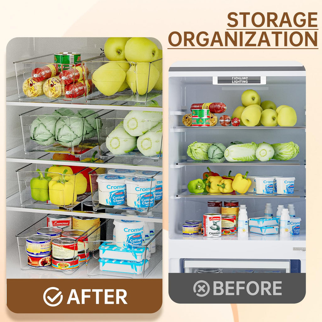 Clear Fridge Organizer, Refrigerator Organizer Bins with Handle, Freezer, Kitchen Cabinet, Pantry Organization, BPA