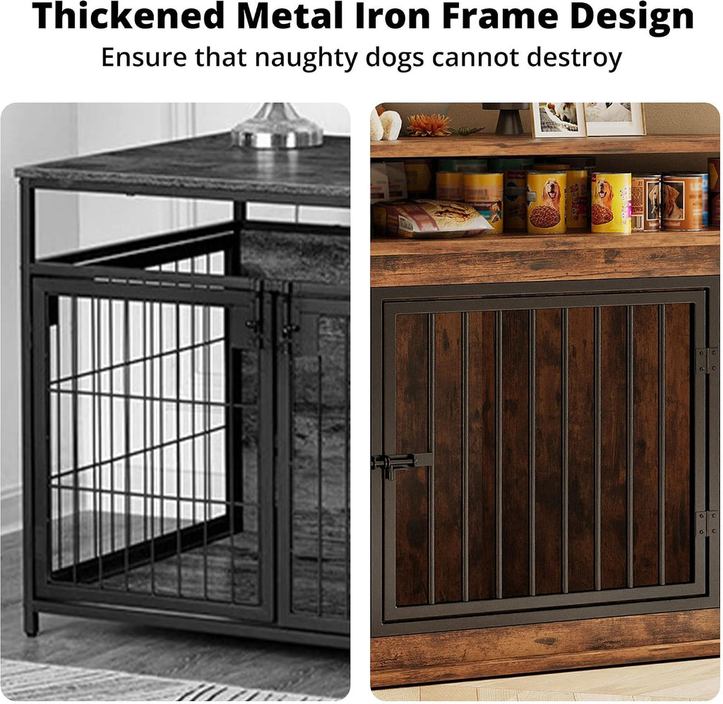 Large Corner Dog Crate Furniture with 2-Tier Storage Shelves