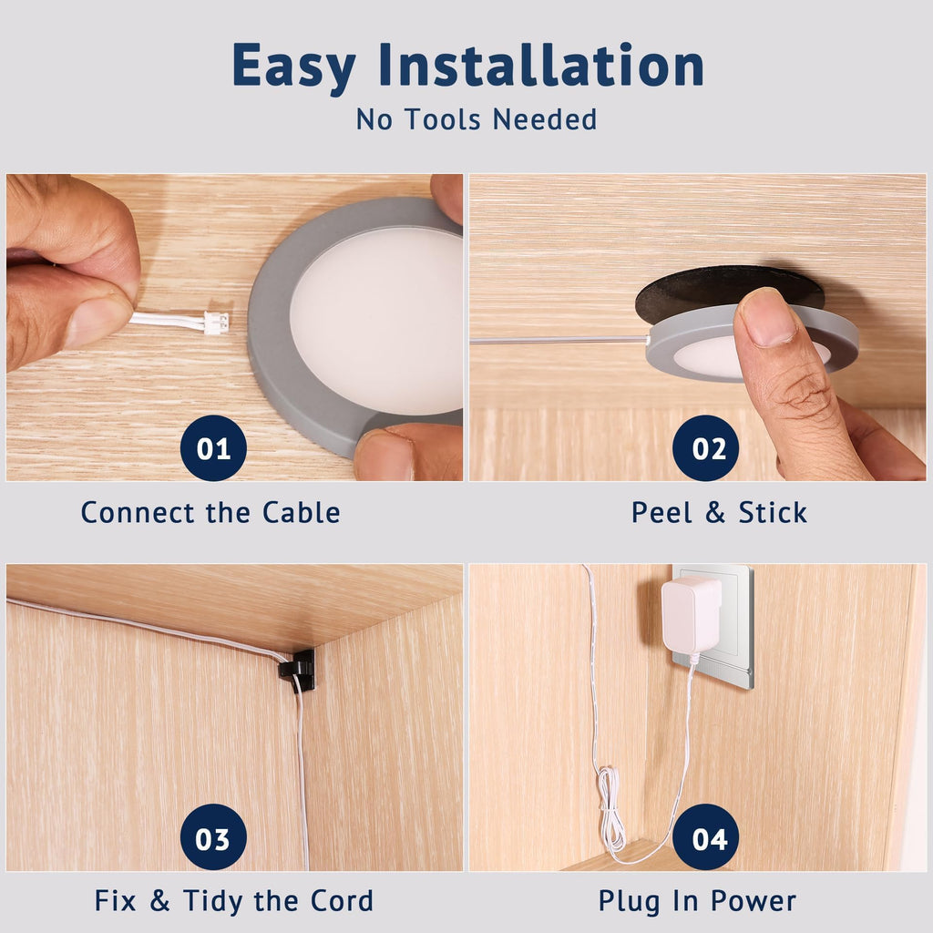 Wired LED Puck Lights, 8 Pack, Plug-in Under Cabinet Lighting