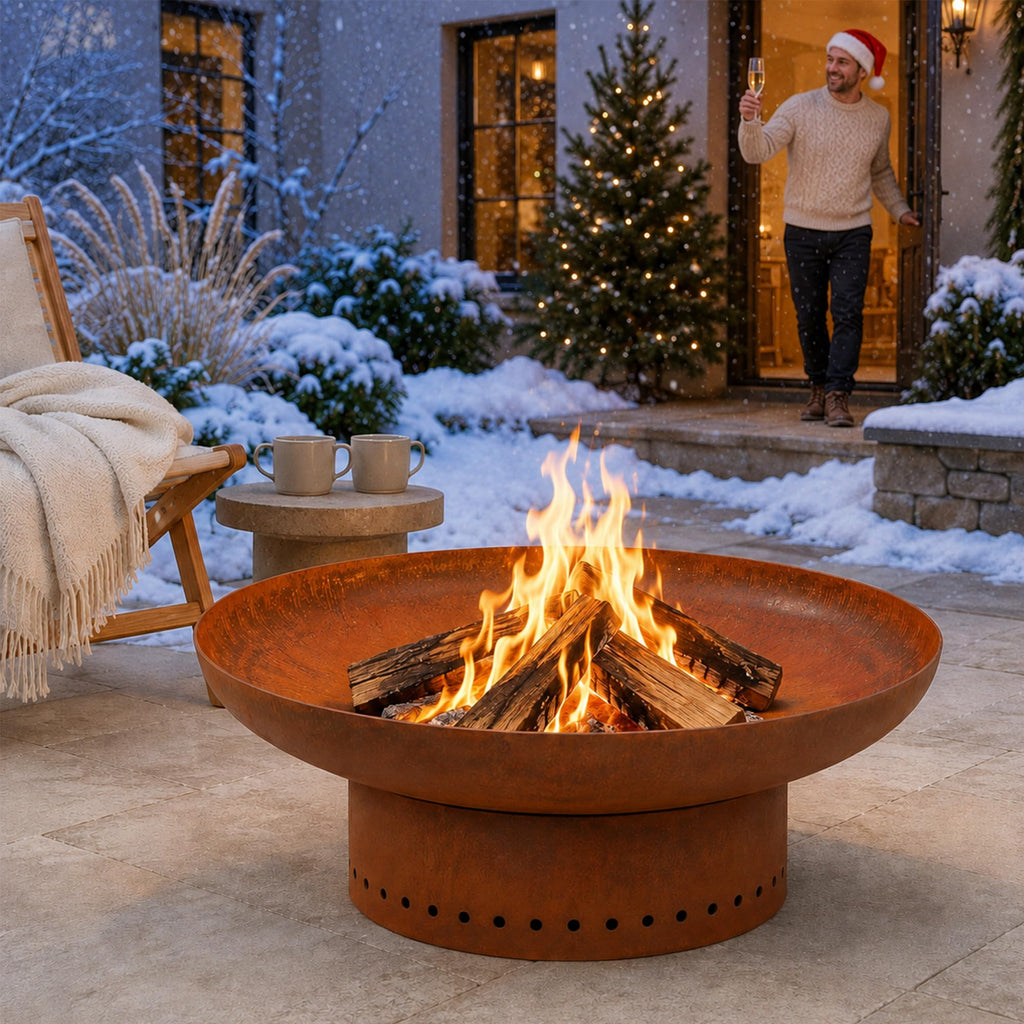 23.6 in Fire Pit, Round Outdoor Wood Burning Steel Fire Bowl