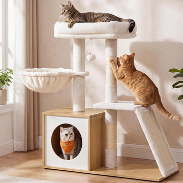 Cat Tree, 3-Tier Cat Tower with Scratching Post and Wood Condo