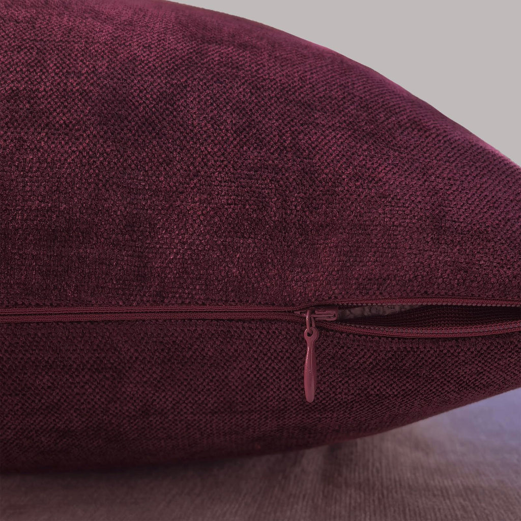 Burgundy Soft Throw Pillow Covers Decorative Chenille Lumbar Couch Cushion Cases Sofa Decor, Set of 1, 26 x 26 Inches