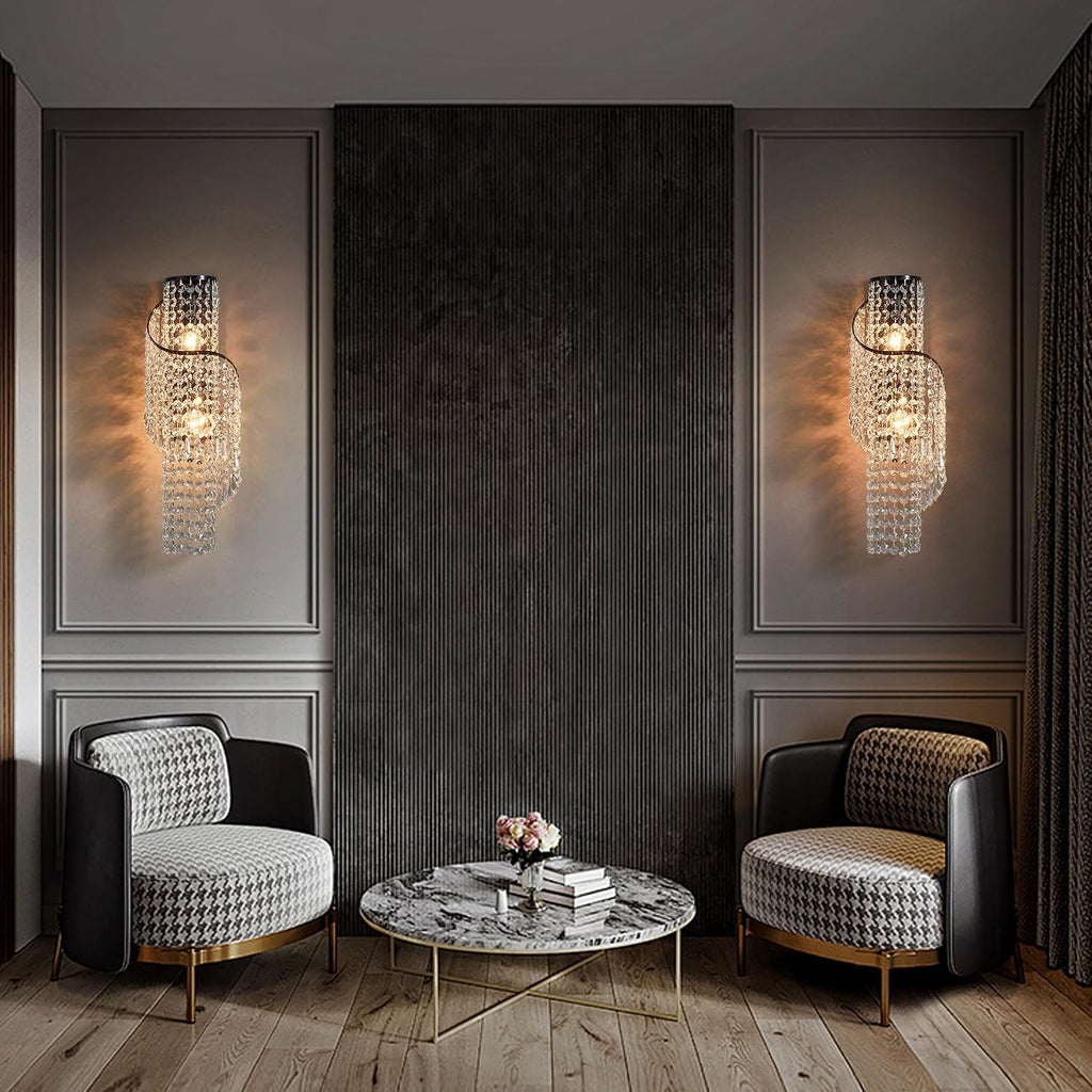 K9 Crystal Wall Sconces, Adjustable 3-Color LED Wall Light with Titanium Black Metal Frame, Modern Living