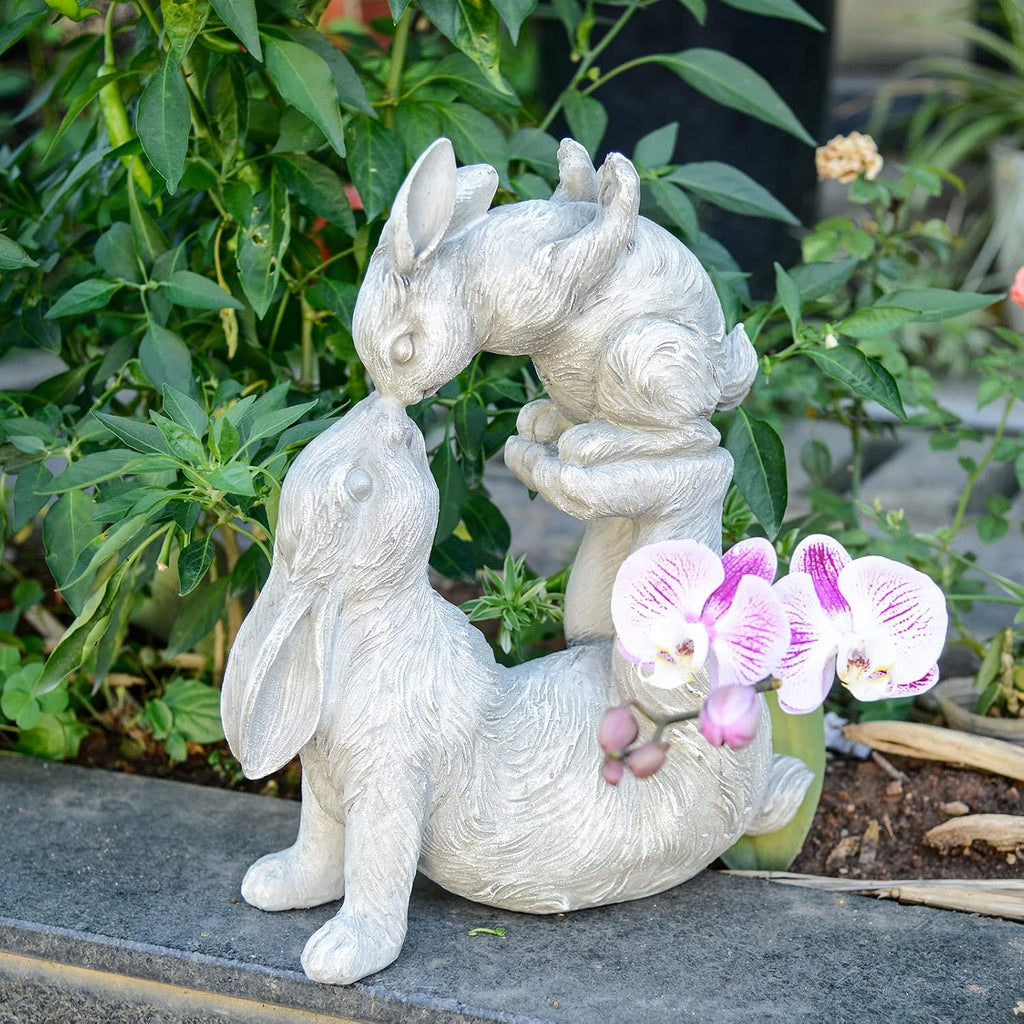 Garden Statues Kissing Bunny Sulpture - Garden Décor Rabbit Collectible Figurines Yard Decorations Outdoor 11.8" L x