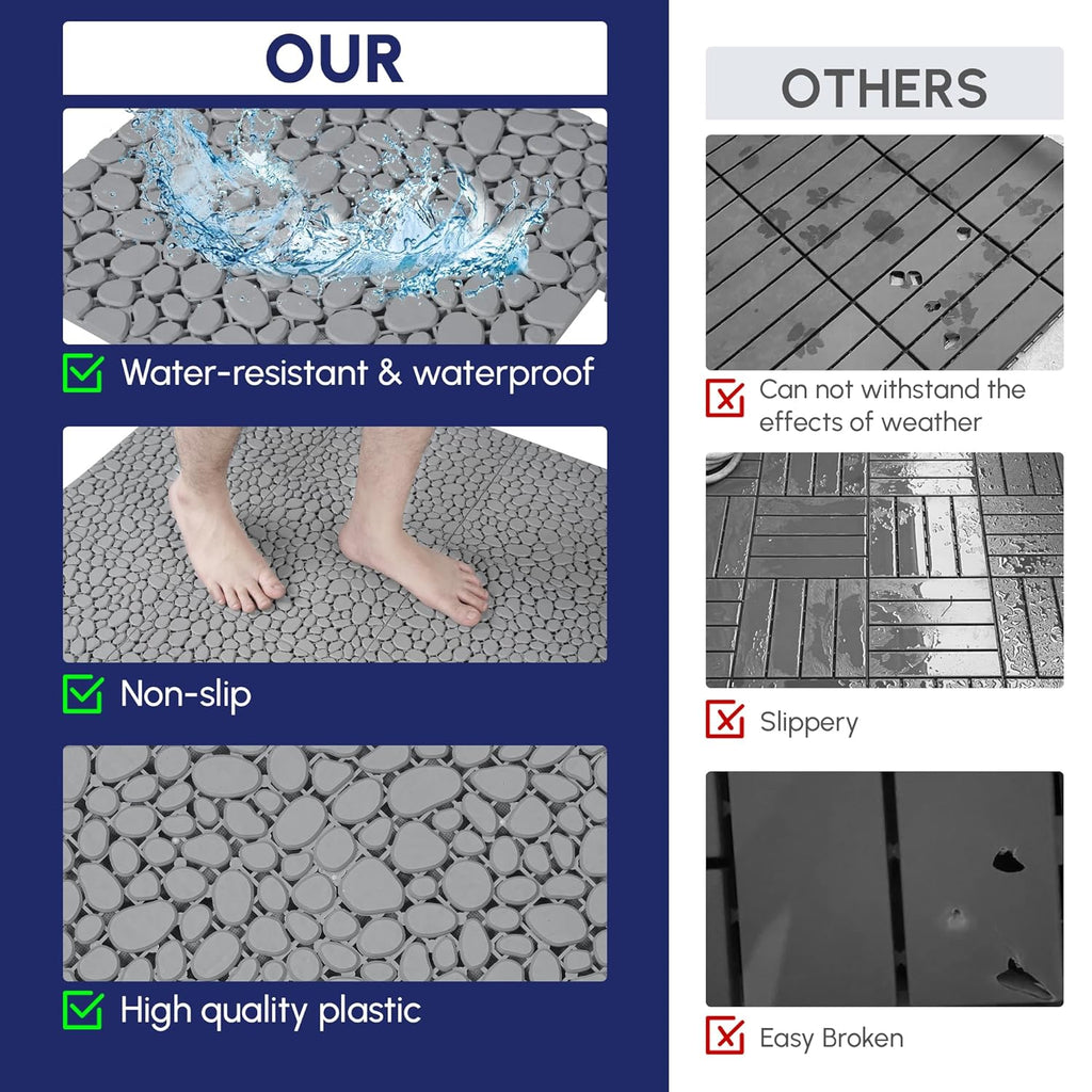 12 Pcs Deck Tiles, Pebble Pattern Plastic Interlocking Deck Tiles, 12" x 12" Patio Flooring Outdoor Waterproof All