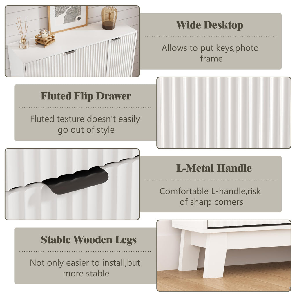 Shoe Cabinet Storage with 3 Drawers & Side Cabinet, White