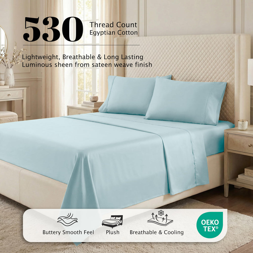 Egyptian Cotton 530 TC Deep Pocket Sheet Set, Twin XL, Light Blue