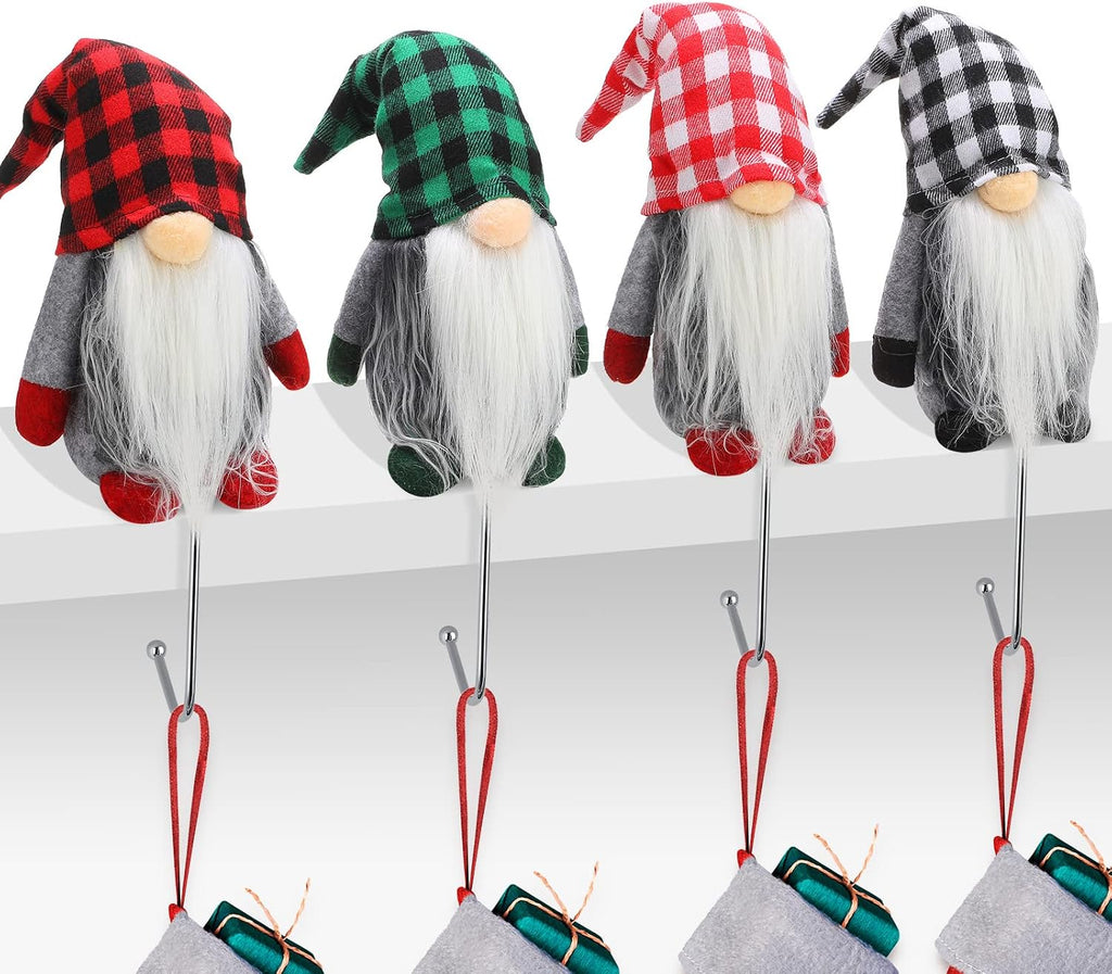 4 Sets 11 Inch Christmas Gnomes with Stocking Holders for Mantle