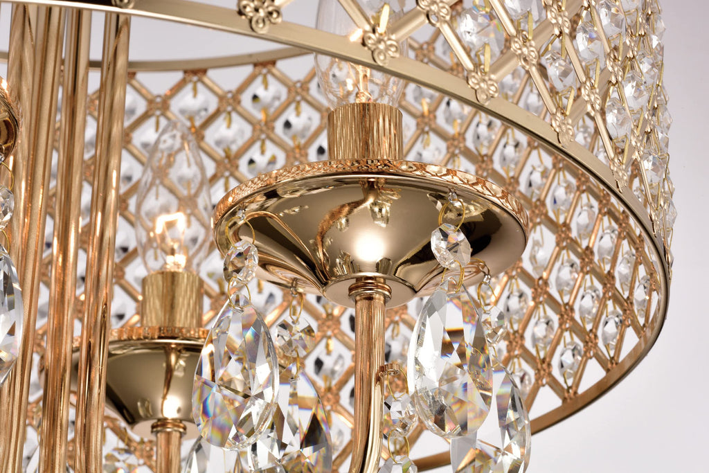 Marya 4-Light Round Crystal Chandelier Ceiling Fixture | Beaded Drum Shade (Gold)
