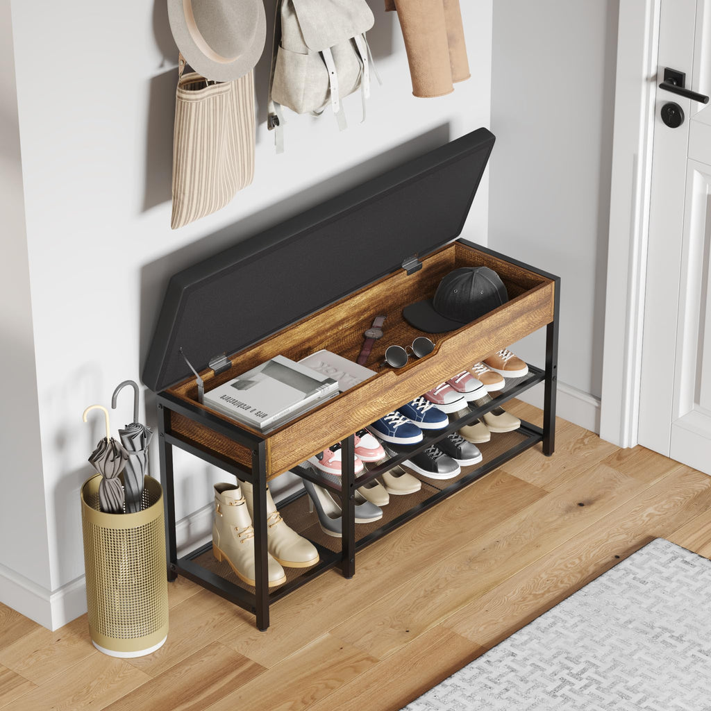 37.8'' Shoe Rack Bench with Upholstered Cushion
