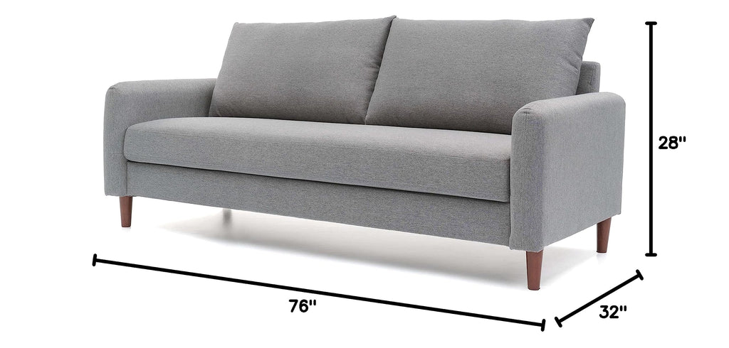 MAE Mid-Century Modern Curved Arm Sofa with Solid Wood Legs, Light Grey