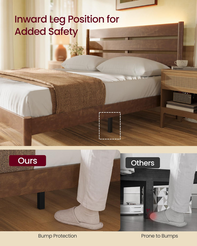 Full Bed Frame, Wood Platform Bed with Headboard Storage Shelf
