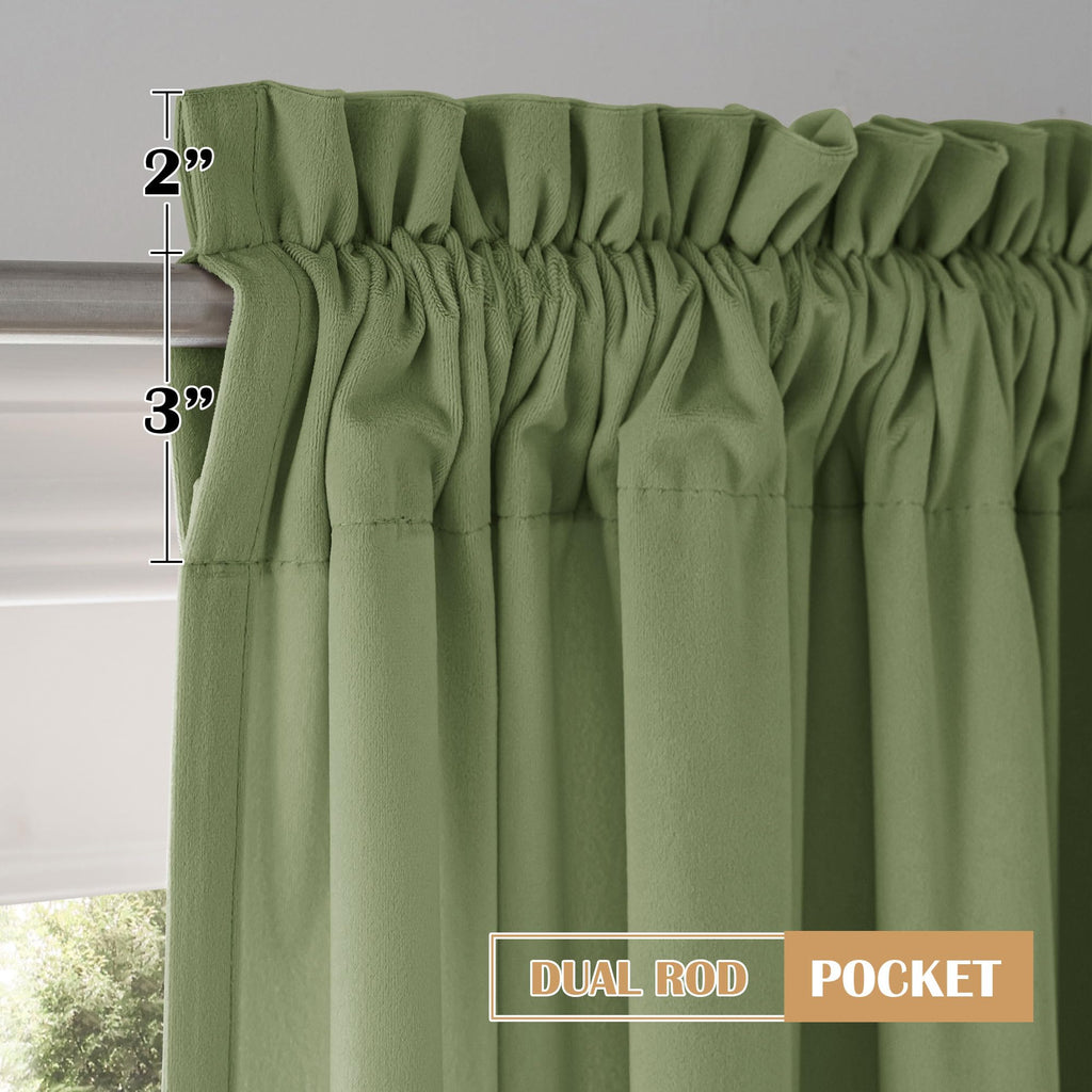 Sage Green Velvet Curtains Living Room 52x72 2 Panels