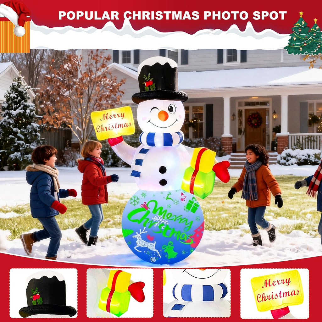 6FT Christmas Inflatables Snowman Outdoor Christmas Decorations Blow Up Snow Man Decor Built-in Rotating Music Box
