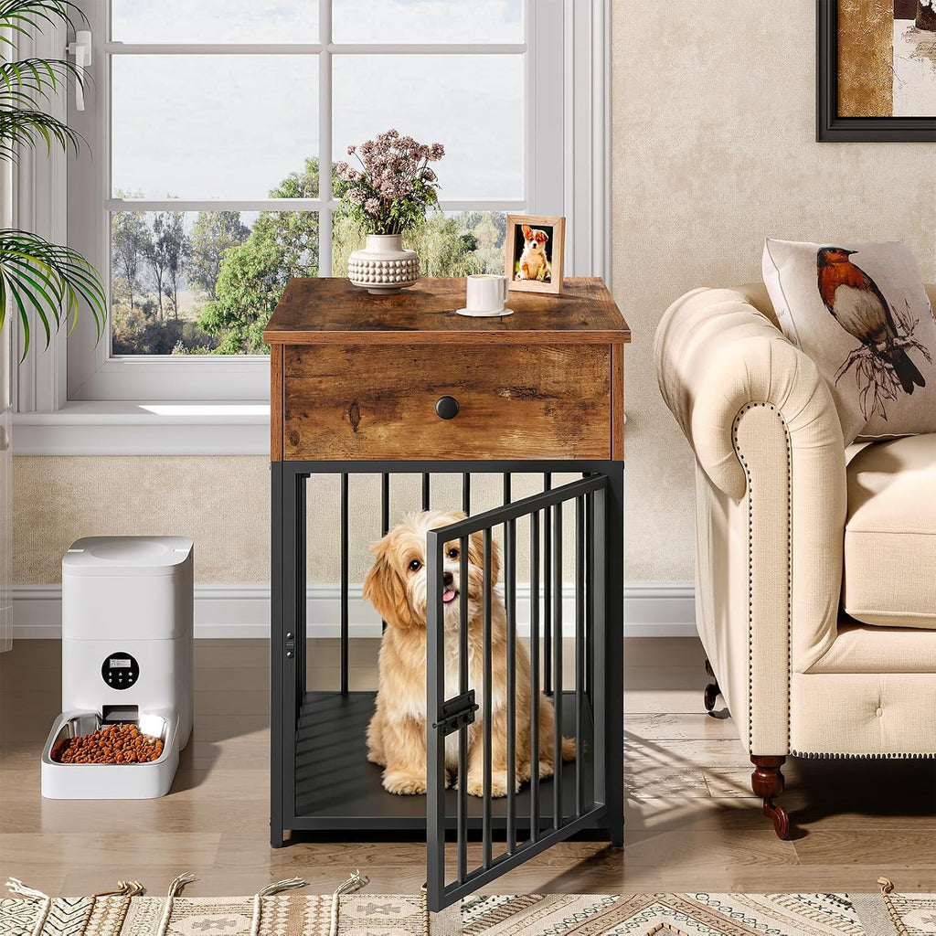 Dog Crate Furniture, Wooden Dog House, Decorative Dog Kennel with Drawer, Indoor Pet Crate End Table for Small Dog