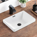 Bathroom Vessel Sink 16.7" X 12.6" Semi Recessed Bathroom Sink Rectangular Drop In Bathroom Sinks with Overflow White Ceramic Vessel Sinks for Bathroom Modern Above Counter Basin Vanity Sink A131-B0DRP5BYNT