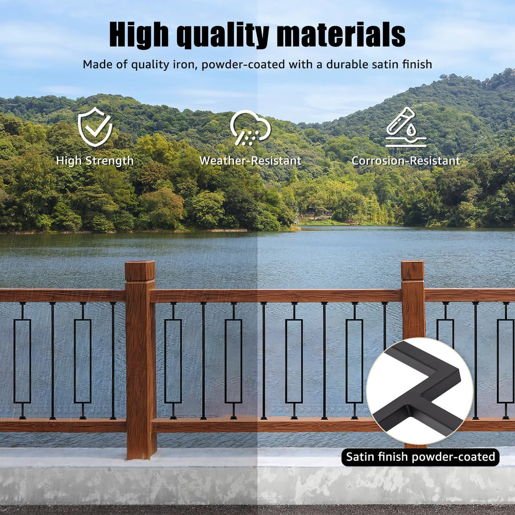 Deck Balusters, 10 Pack Wrought Iron Balusters, 1/2" Deck Railing Stair Metal Deck Spindles, Staircase Baluster W/ 20