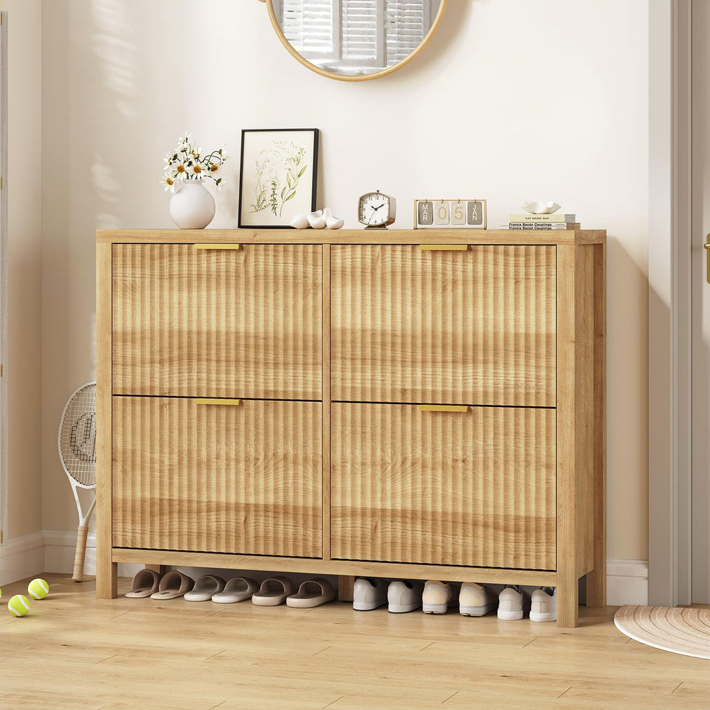 47" Fluted Shoe Cabinet Stoarge with 4 Flip Drawers