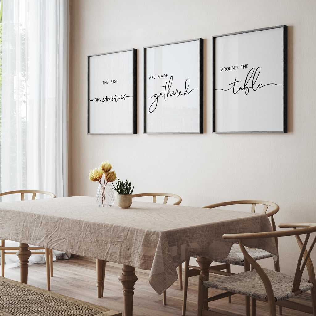 Set of 3 Framed Farmhouse Memories Around Table Sign Wall Decor Wall Art Wood Signs (Black, 16"x24")