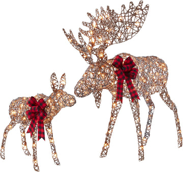2-Piece Moose Family, Lighted Outdoor All-Weather Christmas Yard Decoration Light-Up Décor Set w/ 170 LED Lights