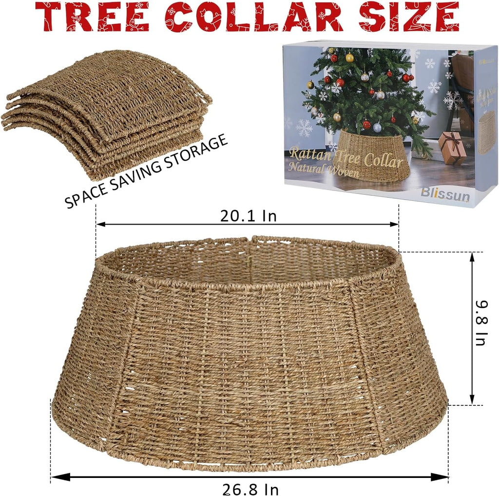 Christmas Tree Collar, 26.8" Rattan Farmhouse Christmas Tree Ring, Natural Woven Rustic Christmas Tree Skirt (Nature
