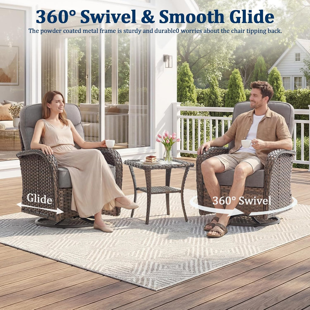 Outdoor Swivel Rocking Chair Patio Set (8pcs) High-Back - Thick Cushion Swivel Rocking Chair Patio with Fire Table