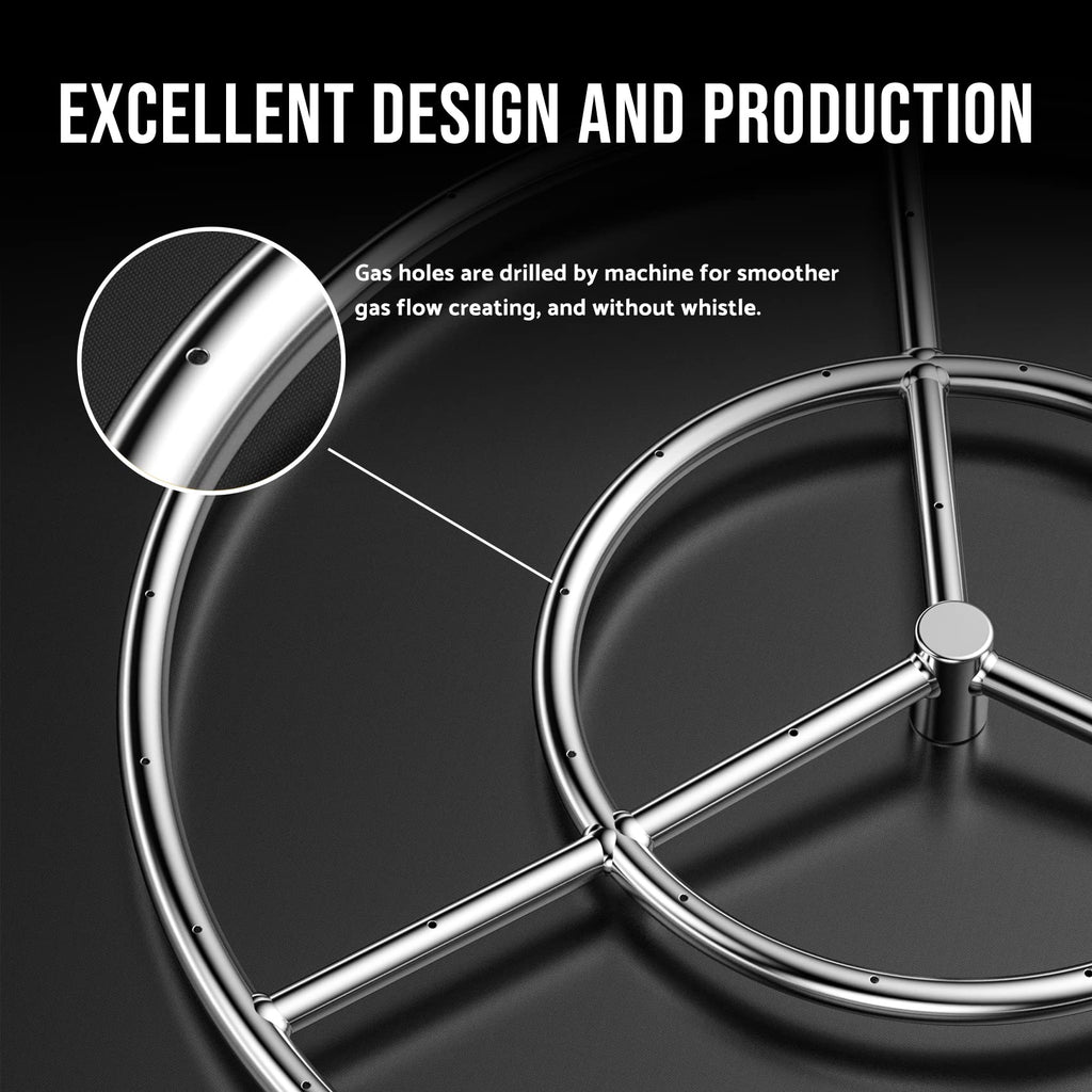 24-Inch Round Fire Pit Burner Ring, 304 Stainless Steel